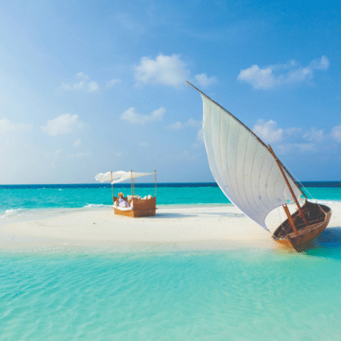 Sandbank picnic på Baros Maldives